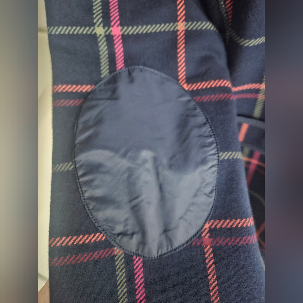 TALBOTS Pink & Green Tattersall Plaid Navy Fleece Field Jacket | SZ L - Picture 14 of 16
